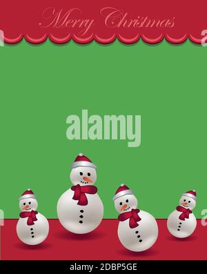 Allegro biglietto d'auguri di Natale modello rosso verde con pupazzo di neve con vettore hat Illustrazione Vettoriale