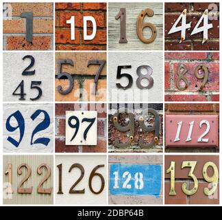 set collage di vari numeri di casa Foto Stock