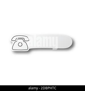 Immagine vettoriale linea nera disegnata a mano dell'icona del telefono del tavolo su spazio vuoto tagliare carta con ombra isolata su bianco sfondo Illustrazione Vettoriale