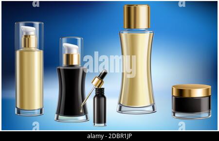 mock su illustrazione della collezione cosmetica femminile su sfondo astratto Foto Stock