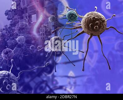 Digitali 3d'illustrazione delle cellule tumorali nel corpo umano Foto Stock