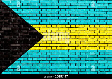 Bandiera delle Bahamas dipinta su un muro di mattoni Foto Stock