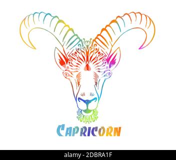 Capricorno è il segno dello zodiaco. La testa della capra. Stampa T-shirt. Supporti misti. Illustrazione vettoriale Illustrazione Vettoriale