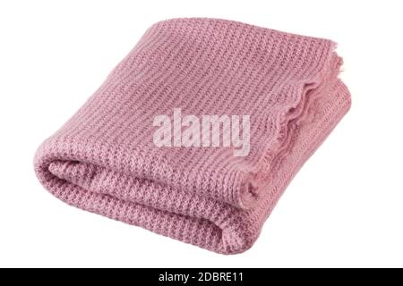 Colpo di closeup di coperta rosa a maglia isolata su sfondo bianco. Foto Stock