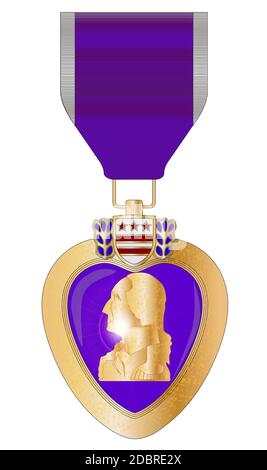 Un cuore viola medal isolate su uno sfondo bianco Foto Stock