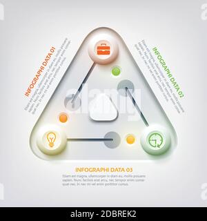 Concetto astratto di infografica web con i cursori colorati del pannello triangolare tre opzioni e icone business illustrazione vettoriale Illustrazione Vettoriale
