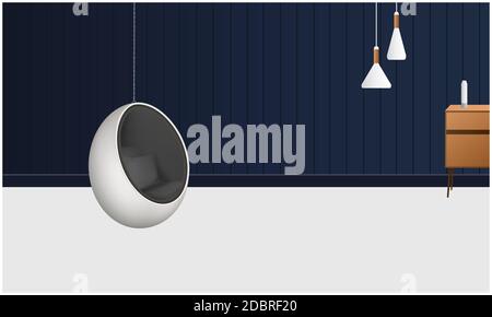 simulato su illustrazione della sedia pensile realistica nel soggiorno Foto Stock