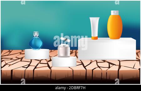 illustrazione di vari prodotti su sfondo astratto Foto Stock