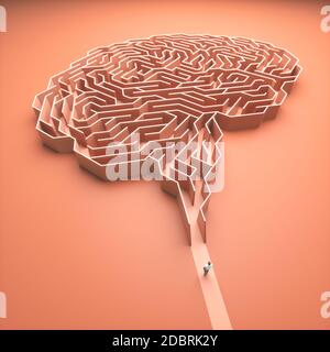 Labirinto a forma di cervello. Immagine concettuale della scienza e della medicina. Illustrazione 3D. Foto Stock