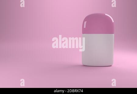 Confezione in plastica di un prodotto igienico su sfondo rosa con spazio per il testo, rendering 3d Foto Stock