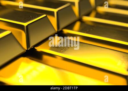 Barre d'oro. Oro sotto forma di bulione. Foto Stock