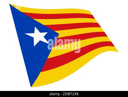 Una grafica a bandiera ondulata dell'indipendenza della Catalogna isolata su bianco con tracciato di ritaglio rosso giallo blu bianco stella estelada Foto Stock