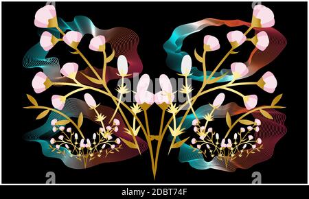 design tessile digitale di fiori e foglie Foto Stock