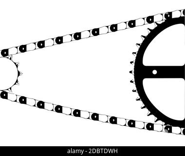 Una tipica catena di bicicletta e ingranaggi isolato su uno sfondo bianco Foto Stock