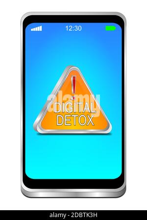 Smartphone con detox digitale arancione - segnale social media - illustrazione 3D Foto Stock