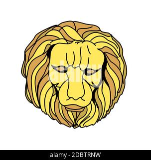 Casa Lannister, Leone d'oro. Simbolo dei sette regni. Testa di un leone d'oro su sfondo bianco. Foto Stock