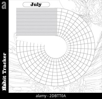 Il tracker di abitudine è vuoto. Modello rivista bullet. Pianificatore mensile. Illustrazione vettoriale. Organizer per stampa, diario, pianificatore per scopi importanti. Foto Stock