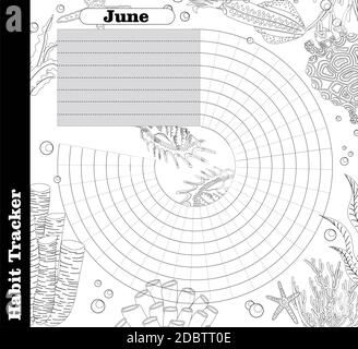 Il tracker di abitudine è vuoto. Modello rivista bullet. Pianificatore mensile. Illustrazione vettoriale. Organizer per stampa, diario, pianificatore per scopi importanti. Foto Stock