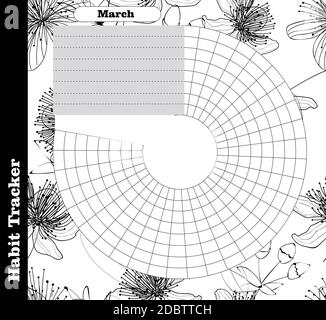 Il tracker di abitudine è vuoto. Modello rivista bullet. Pianificatore mensile. Illustrazione vettoriale. Organizer per stampa, diario, pianificatore per scopi importanti. Foto Stock