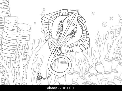 Colorazione. Libro da colorare. Libro da colorare con una foto di un manto stingray in stile zentangle. Disegno di schizzo a mano libera anti-sollecitazione. Illustrazione vettoriale Foto Stock