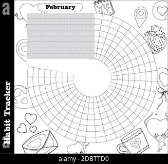 Il tracker di abitudine è vuoto. Modello rivista bullet. Pianificatore mensile. Illustrazione vettoriale. Organizer per stampa, diario, pianificatore per scopi importanti. Foto Stock