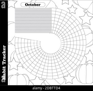 Il tracker di abitudine è vuoto. Modello rivista bullet. Pianificatore mensile. Illustrazione vettoriale. Organizer per stampa, diario, pianificatore per scopi importanti. Foto Stock