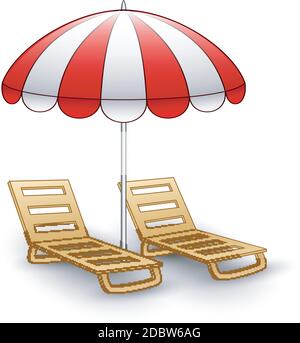 Immagine vettoriale di due sedie da spiaggia sotto il parasole Illustrazione Vettoriale