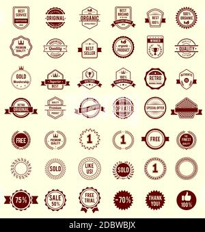 Vector Variety Design Maroon retro Vintage Badges isolati su bianco Sfondo Illustrazione Vettoriale