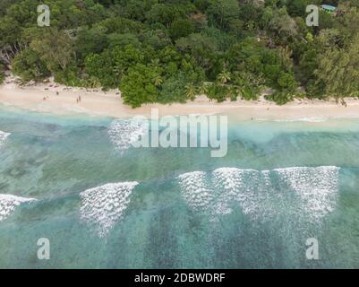 Veduta aerea di Anse severe, la Digue, Seychelles 2019 Foto Stock