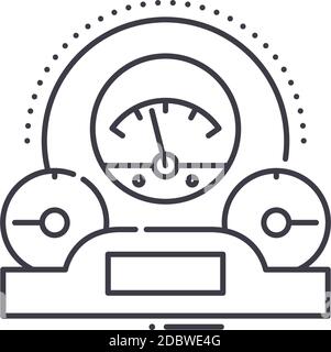 Icona del tachimetro, illustrazione lineare isolata, vettore di linea sottile, segno di disegno web, simbolo del concetto di contorno con tratto modificabile su sfondo bianco. Illustrazione Vettoriale