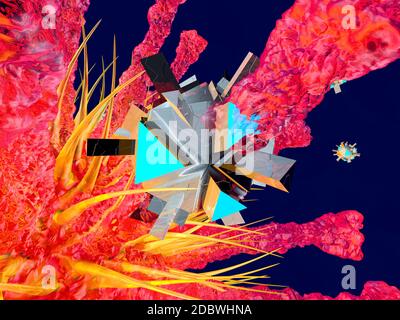 3D reso illustrazione di un nano Bot attaccando un virus nel corpo umano. Foto Stock