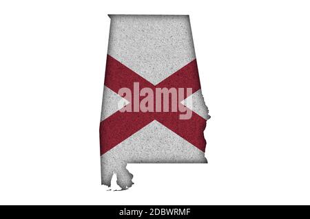 Mappa e bandiera di Alabama su feltro Foto Stock