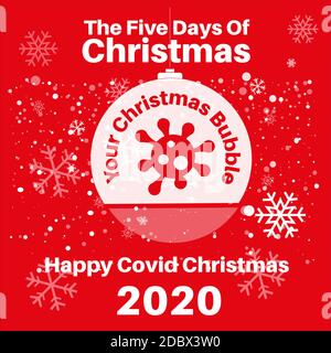 I cinque giorni di Natale - buon Natale del Covid 2020 messaggio festivo su sfondo rosso Illustrazione Vettoriale