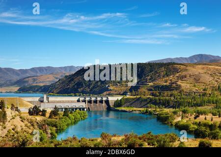 Diga idroelettrica Aviemore, Nuova Zelanda Foto Stock