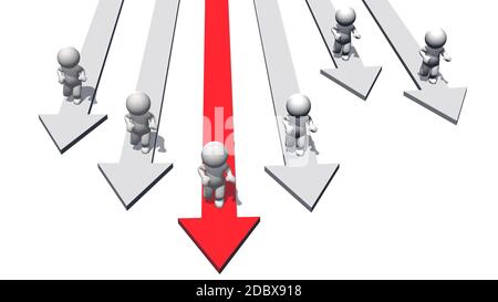 Frecce di indice di colore diverso e stilizzate che girano le persone 3D Foto Stock