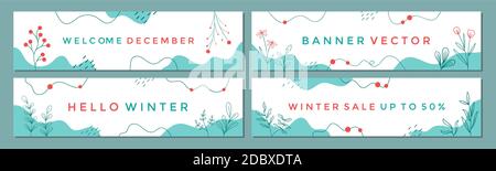 Collezione modello banner vendita per la vendita promozionale. Banner modificabile per post sui social media, siti Web e annunci su Internet. Promozione inverno e anno nuovo. Illustrazione Vettoriale