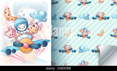 Amici di viaggio felici - modello senza cuciture Illustrazione Vettoriale