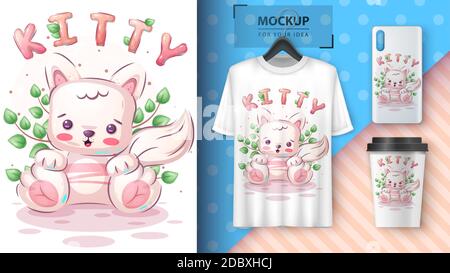 Simpatico poster e merchandising dei sedili kitty Illustrazione Vettoriale