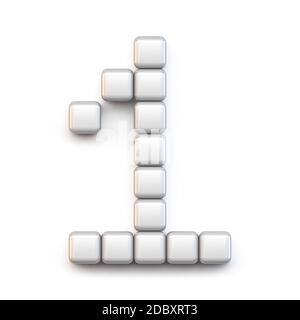 Cubo bianco, font pixel numero UNO 1 rappresentazione 3D isolata su sfondo bianco Foto Stock