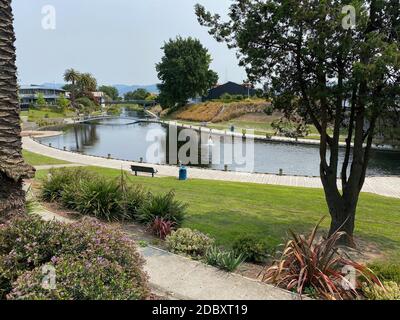 Affacciato sul fiume Taylor, nel centro di Blenheim, Nuova Zelanda Foto Stock