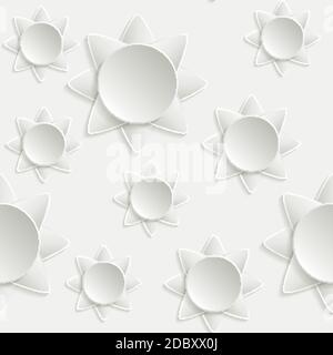 Modello senza cuciture con sole. Illustrazione vettoriale che simula lo stile della carta ritagliata. Illustrazione Vettoriale