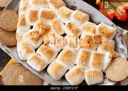 Gli S'Mori dolci si tuffano con cioccolato e marshmallows arrostiti Foto Stock