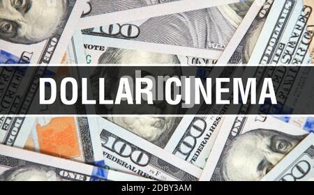 Concetto di testo del cinema del dollaro Closeup. Dollari Americani Cash Money,rendering 3D. Cinema del dollaro alla banconota del dollaro. Commercio di banconote finanziarie USA Foto Stock