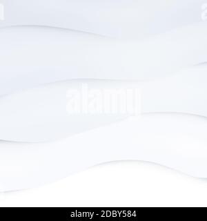 Strati ovelapanti bianchi e grigi chiari o linee curve e ondulate con ombre. Sfondo moderno, minimalista e astratto con spazio di copia. Foto Stock