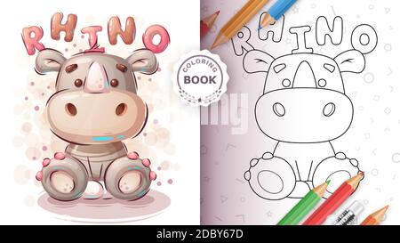 Carino poster rhinoceros e merchandising Illustrazione Vettoriale