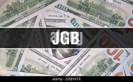 Descrizione del concetto di testo JGB. Dollari Americani Cash Money,rendering 3D. JGB alla banconota da Dollaro. Banconote finanziarie USA banconote investimenti in denaro commerciale p Foto Stock