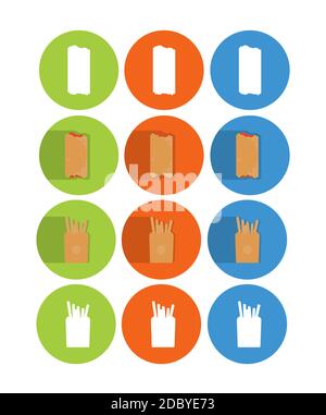 Impostare le icone degli alimenti vettoriali piatti per il Web e i dispositivi mobili. Fast food su sfondo bianco. Icone colorate. EPS 10 Illustrazione Vettoriale