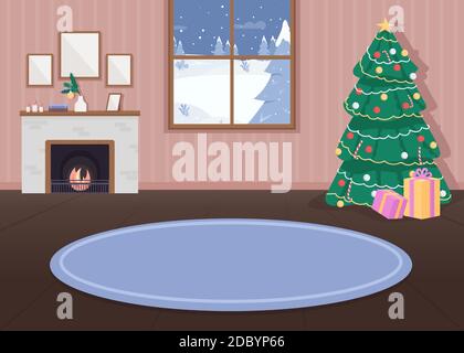 Christamst decorato casa piatta colore illustrazione vettoriale Illustrazione Vettoriale