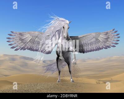 Pegasus è un greco divina mitica creatura che ha la forma di un bianco cavallo alato. Foto Stock