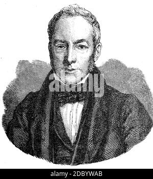 Robert Brown, 21 dicembre 1773 – 10 giugno 1858, botanico e paleobotanista scozzese, Robert Brown, 21. Dicembre 1773 - 10. Juni 1858, schottischer Arzt und ein beddeutender Botaniker, Historisch, riproduzione storica, digitale migliorata di un originale del 19 ° secolo / digitale Reproduktion einer Originalvortlage aus dem 19. Jahrhundert Foto Stock
